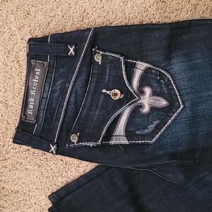 Rock Revival 27 Long Women's Low Rise Dark Blue Boot Cut Jeans